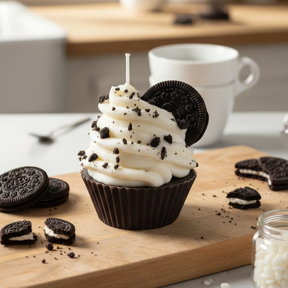 Elegant Black and White Cupcake Candle